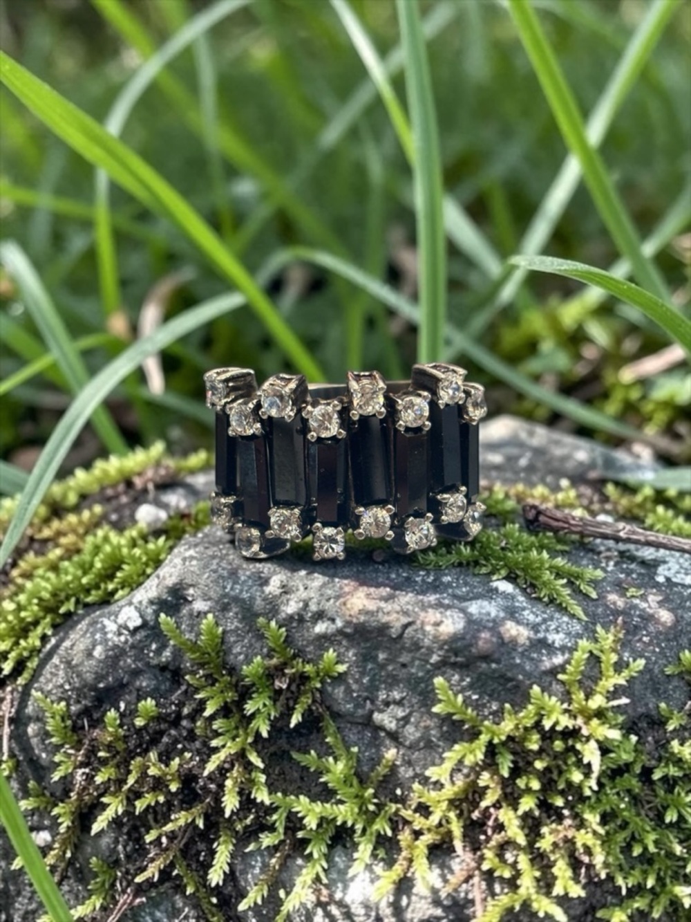 Sterling Silver Black Baguette Stone Ring